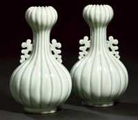 19th century A pair of pale celadon glazed lobed vases